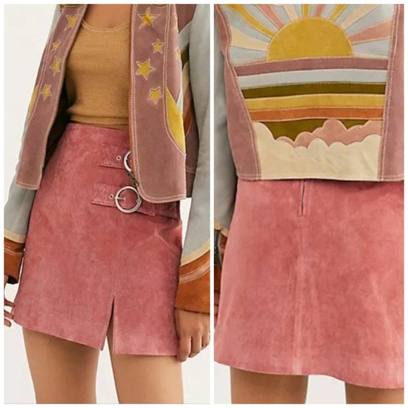 Free People, BLANKNYC, El Dorado Skirt, Dusty Coral, Leather, Mini Skirt, Siz 31 - Picture 1 of 8